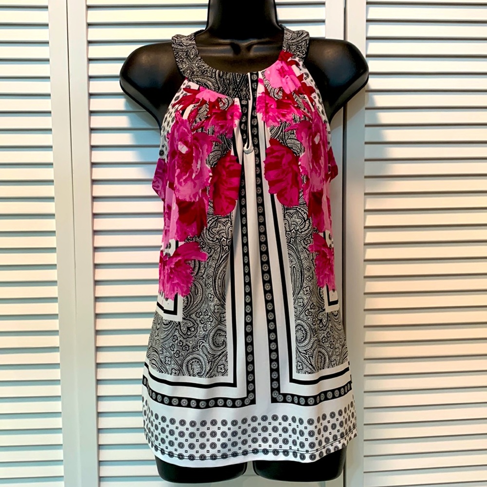 INC keyhole top.  Size M.  Pink black and white gorgeous print.  EUC never worn